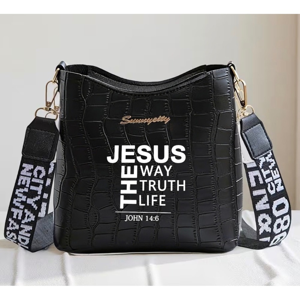 Christian Scripture Crossbody Bag – Black & White – New
